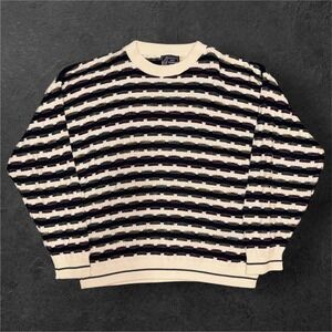 Peconic Bay Traders Mens Large Cotton Knit Sweater Textured Stripe Made in USA